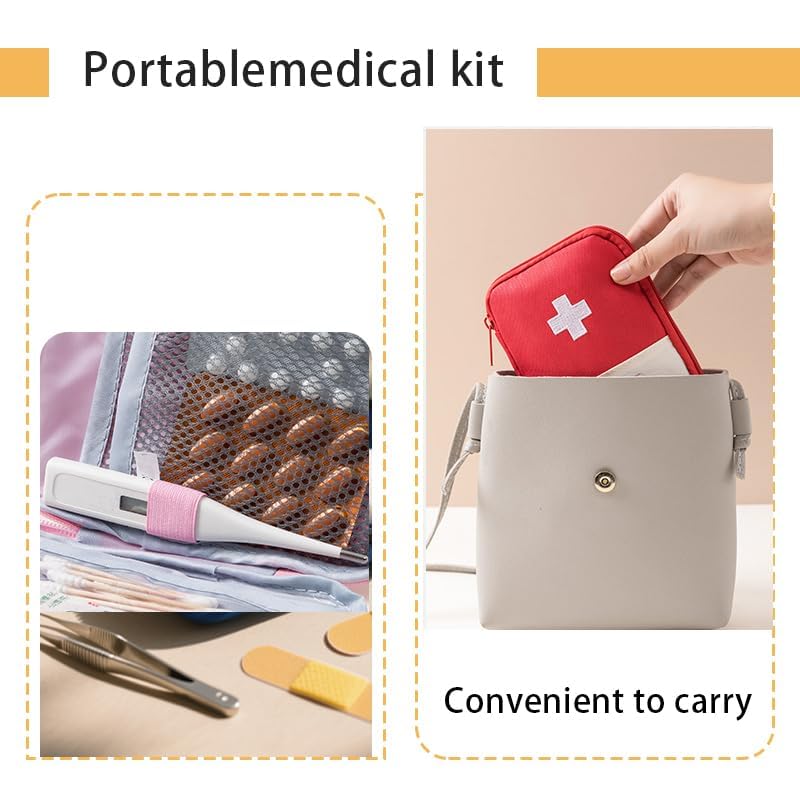 First Aid Bag Medical Case Empty Small Storage Case Portable Travel Medicine Organiser Bag for Women Men Red Mini Medical ...