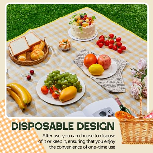 FuWeave 4 Pcs Disposable Outdoor Picnic Blanket 80 x 80 Inch Foldable Picnic Mats Non Woven Gingham Camping Blankets for B...