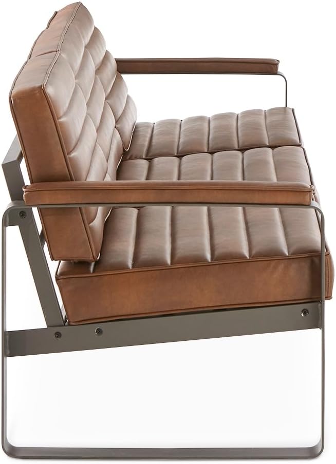 NBF 3 Seat Office Lounge Sofa - Warm Cognac Polyurethane Upholstery with Charcoal Metal Frame - Modern Waiting Room Sofa Bench - 78.75" W x 30.75" D x 29.5" H