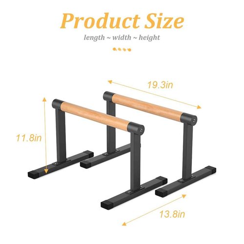 Bounabay 11.8" High Wooden Parallel Bar and Dip Bar with Thick Beech Handles, Push-up Bar, Rock-Free Fitness Equipment for Handstand, L-Sit, Gymnastics, Strength Training Home Gym,440lbs