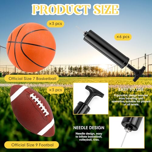 RoundFunny 6 Pack Sport Balls Set with Pumps Official Size Footballs and Basketballs Bulk for Training and Practice Indoor...