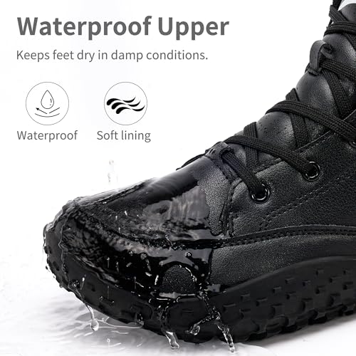 HARENCE Mens Wide Toe Barefoot Boots with Zero Drop Sole for Outdoor Camping Hiking Walking Non-Slip Waterproof
