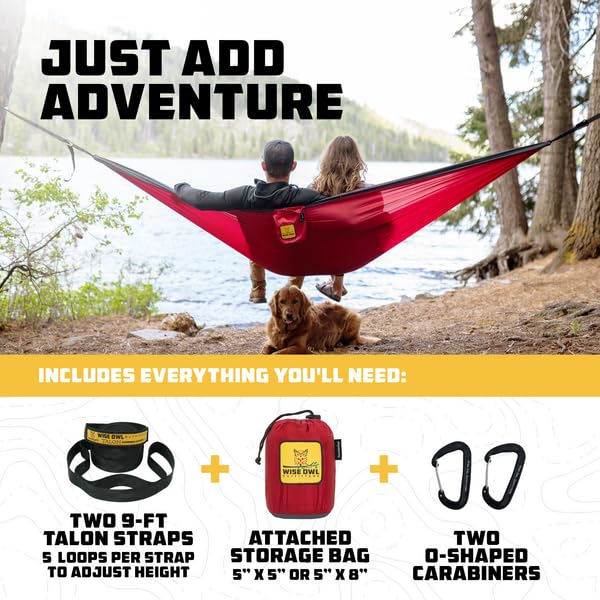 Wise Owl Outfitters Camping Hammock – 500lbs Portable Hammock with Tree Straps - Travel, Backpacking, Hiking, Outdoors Cam...