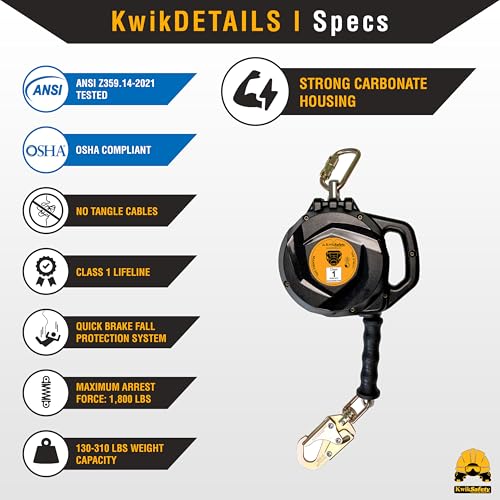 KwikSafety - Charlotte, NC - Mamba 20’ Self Retracting Lifeline [Carbonate + Integrated Handle] Class 1 Cable SRL ANSI OSH...
