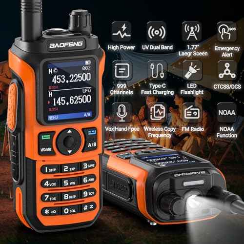 Baofeng Radio Ham Radio Handheld Dual Band Long Range Two Way Radio for Adults UV-21R Rechargeable Walkie Talkies with Earpiece and AR-771 Orange Antenna Full Kit