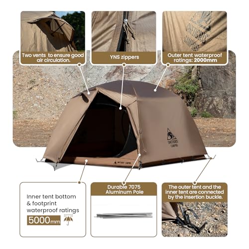 OneTigris JOVIAN 4 Person Camping Tent 3 Season Family Shelter Easy Setup Outdoor Backpacking with 2000mm Outer Rainfly, 5...