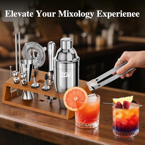 IOV Cocktail Shaker Set Bartender Kit with Stand | Bar Set Drink Mixer Set Includes Martini Shaker, Jigger, Strainer, Mixi...