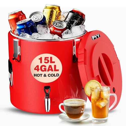 PYY Insulated Beverage Dispenser - 4 Gallon Stainless Steel Coffee Carrier with Spigot Handle, Commercial Thermal Containe...