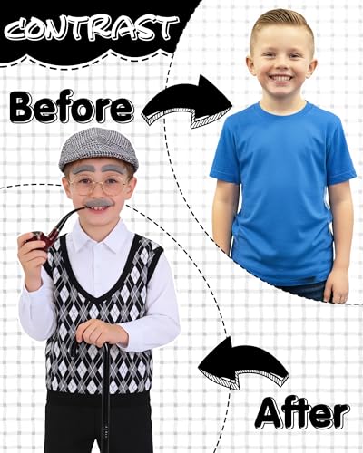 Vivrerizo Old Man Costume for Kids - 7 Pcs Boys 100 Days of School Costume for Grandpa Outfit Dress Up Cosplay