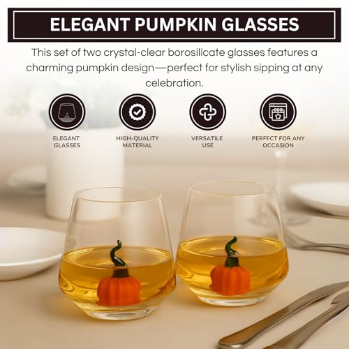 2 Pack Pumpkin Wine Glasses in Orange & Red Jack O Lantern Stemless Cups Parties Restaurants Bars & Home Fall Table Decora...