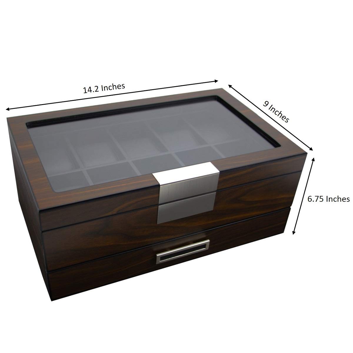Decorebay Executive Wooden Watch Box Valet Box Sunglasses and Jewelry Box Storage Organizer (Sweetheart) (Brown)