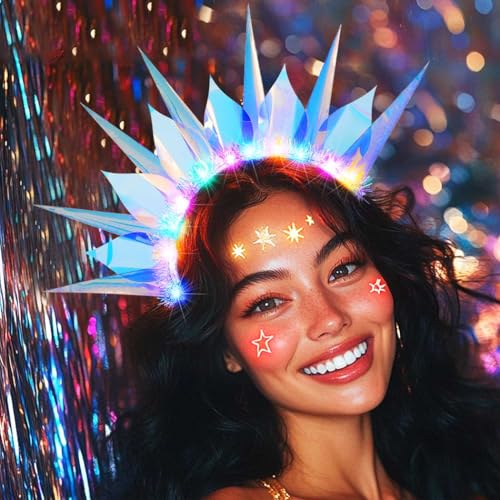 BARTOSI Light Up Headband LED Glow Hairbands Goddess Headpiece Festival Costume Hair Accessories for Women