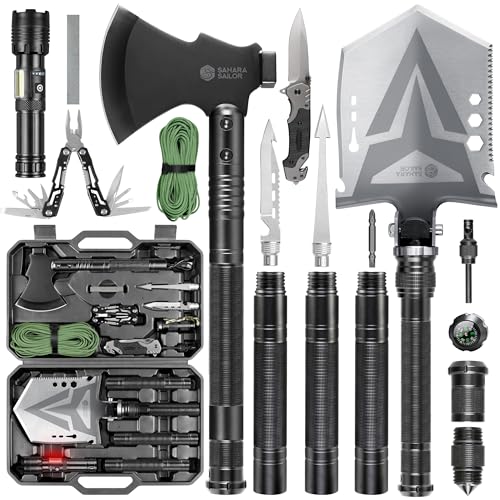 Sahara Sailor Folding Camping Shovel Axe Kit Military Grade, Multifunctional Survival Tactical Shovel with Paracord, Dual ...