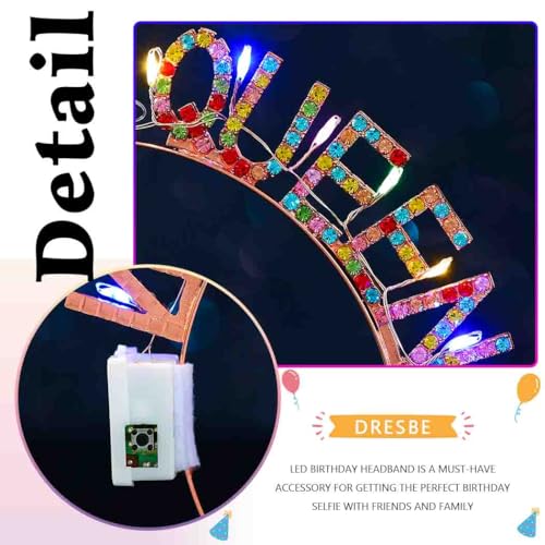DRESBE Light Up Birthday Headband LED Rhinestone Birthday Queen Headbands Party Favors Hair Accessories for Women