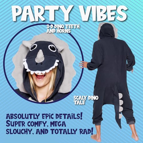 Funziez! Adult Onesie Halloween Costume Animal Dinosaur Shark Unisex Plush One Piece Cosplay Suit for Adults, Men and Women