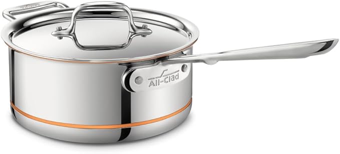 All-Clad Copper Core 5-Ply Stainless Steel Sauce Pan 3 Quart Induction Oven Broiler Safe 600F Pots and Pans, Cookware Silver