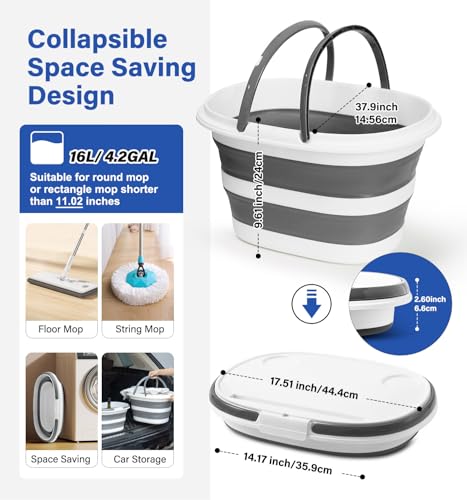 Zonopy Collapsible Bucket, Upgraded 16L (4.2 Gallon) Collapsible Mop Bucket with Multi-Functional Lid, Foldable Portable C...