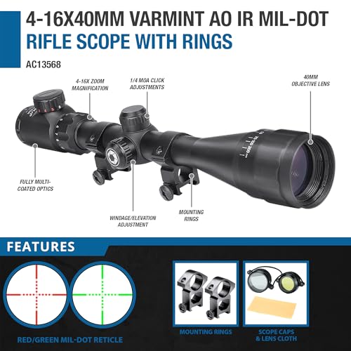 Barska Varmint Rifle Scope with Adjustable Objective for Hunting and Targeting