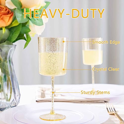 Ciaell 6 Pack Gold Plastic Wine Glasses - 10 Oz Disposable Glasse with Stem - Disposable Wine Glasses Perfect for Parties...