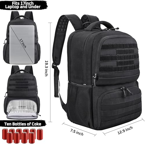 MOZETO Laptop Lunch Backpack for Men, Tactical Inspired Utility Anti-Theft Work Bag with Cooler Compartment Lunchbox (Blac...