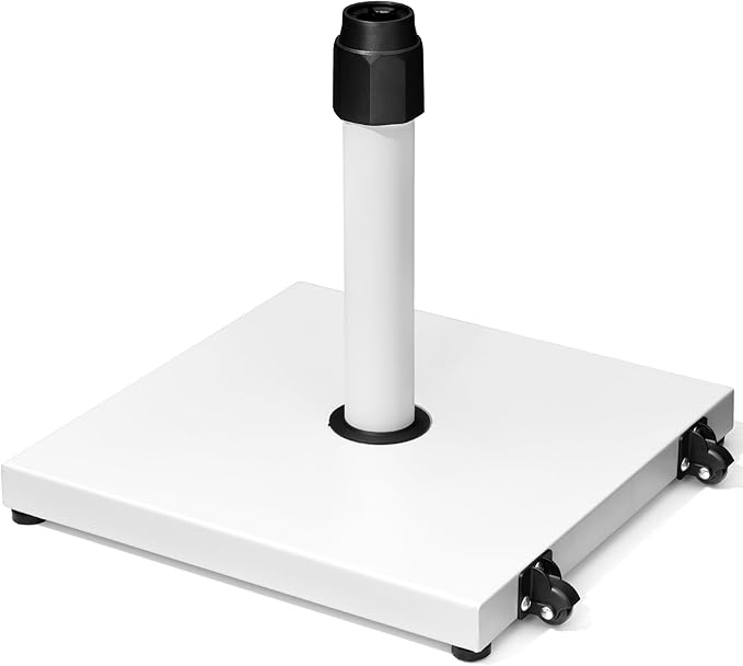 JOINHOM 42lbs Patio Umbrella Base - Heavy Duty Outdoor Patio Market Umbrella Stand for Deck with Rollers, Poolside, Balcony, Wind-Resistant Design, White