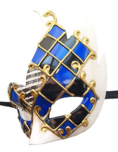 Coolwife Men's Masquerade Mask Vintage Venetian Checkered Musical Party Mardi Gras Mask