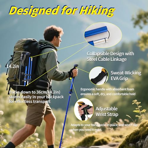 TGpao 2-Pack 7075 Aluminum Ultra-Light Folding Trekking Poles - Professional Hiking Walking Sticks, Adjustable, Portable f...
