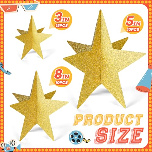 Sinload 45 Pcs 3D Star Centerpiece Movie Night Decoration for Table in 3 Sizes Hanging Supplie for Red Carpet Film Show Th...