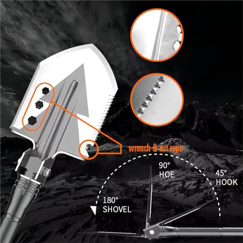 Camping Shovel Axe Outdoor Survival Shovel Set, Multifunctional Folding Tactical Shovel Hatchet Combo, High Carbon Steel C...