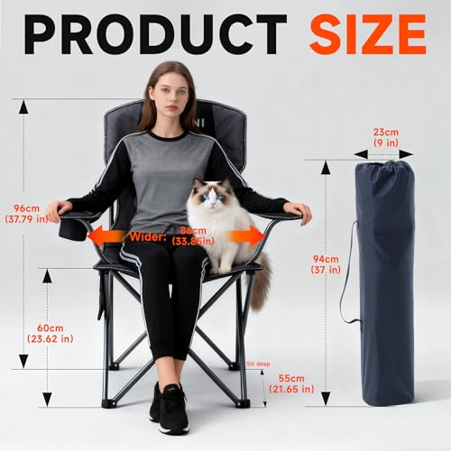 Onini Oversized Camping Folding Chairs Heavy Duty Support 500 LBS Chair with Cup Holder, Storage Bag for Outdoor, Beach, F...