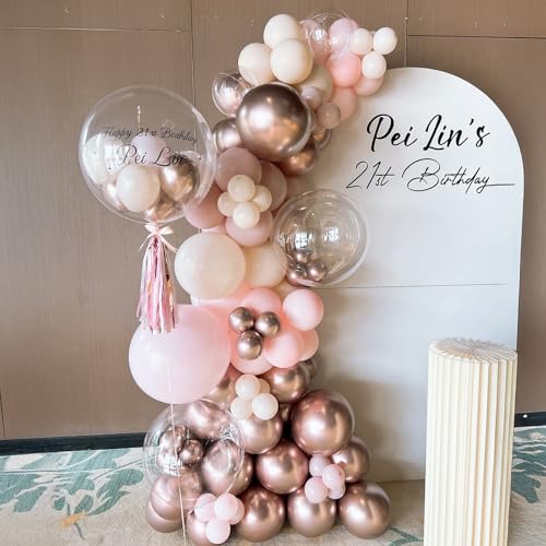 Dusty Pink Beige Balloon, 55 Packs 12 Inch Double Stuffed Retro Baby Pink and Metallic Rose Gold Balloons for Bridal Baby ...
