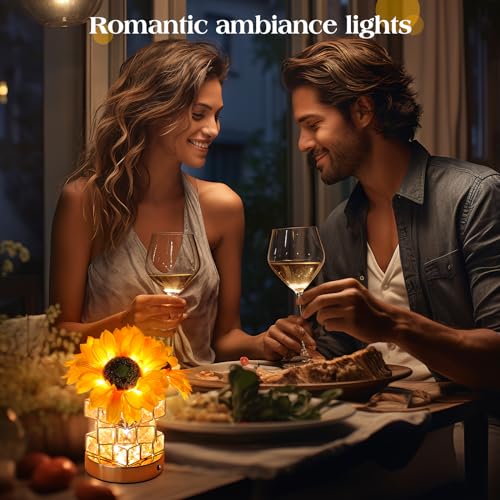 AMWGIMI Sunflowers Flower Lamp,Rechargeable Cordless Touch Table Lamp,3-Colour Infinitely Dimming Small Night Light,Festiv...