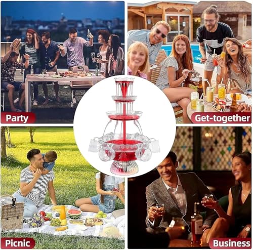 3-Tier Electric Fountain Drink Machine with LED Base, Cocktail and Wine Fountain, 1.5 Gallon Beverage Dispenser with 5 Cup...