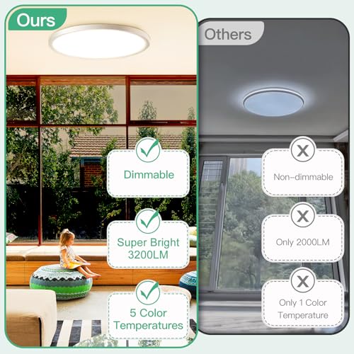 Brightever 4Pack LED Flush Mount Ceiling Light Fixture, 12 Inch 24W, Super Slim 0.67 Inch, 3200LM, Dimmable & 2700K-6500K ...