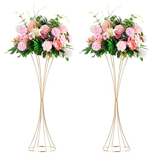 NUPTIO 2 Pcs Gold Vases for Centerpieces, 31.1in Tall Metal Trumpet Vase, Road Lead for Wedding Party Dinner Centerpiece, ...