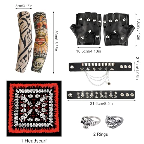 BIBARAJM 6 Pcs Rocker Costume Men's Disco Costume Men's Party Costume Men with Sunglasses Sleeves Gloves Ring Headscarves ...
