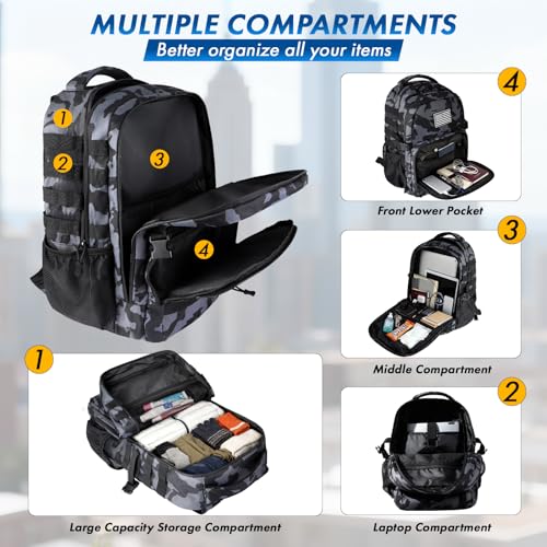 PLUSINNO Tactical Backpack, 40L Water Resistant Military Backpack, gym backpack for men, Laptop Backpack, Large MOLLE Tact...