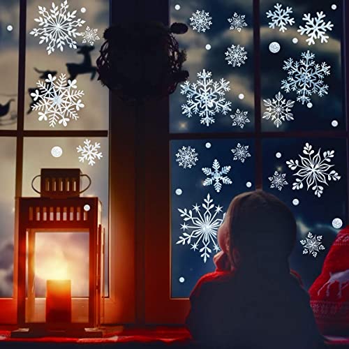 DC-BEAUTIFUL 318 Pcs Christmas Snowflakes Clings Decoration Set, White Christmas Theme Window Stickers, Winter Snow Flakes...