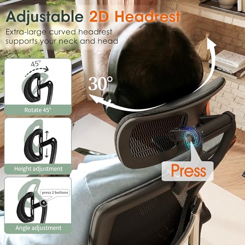 GABRYLLY Ergonomic Office Chair, High Back Home Desk Chair with Headrest, Flip-Up Arms, 90-120° Tilt Lock and Wide Cushio...