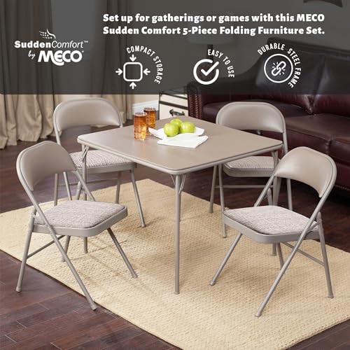 MECO Sudden Comfort 5 Piece 34 x 34 Inch Square Folding Dining Card Table with 4 Padded Folding Chairs Furniture Set for G...