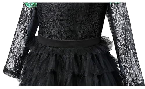RuuYiicoco 11 Pcs Black Witch Costume Set for Girls Halloween Ruffled Dress with Cape Boom (4-5 years, Black)