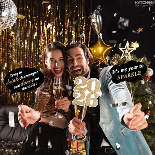 Katchon, Glitter New Years Photo Booth Props - Pack of 35 | NYE Photo Booth Props for New Years Eve Party Supplies 2026 | ...