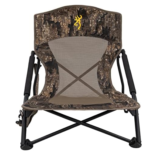 Browning Strutter Camo Turkey Hunting Chair with Foldable Low Profile Compact Design, Durable Steel Frame, and Padded Shoulder Carry Strap and Carry Bag