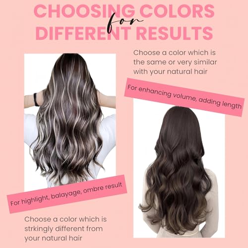 Clip in Extensions Real Human Hair 7pcs, Natural and Seamless 90g (Dark Brown to Black, 22 inch)