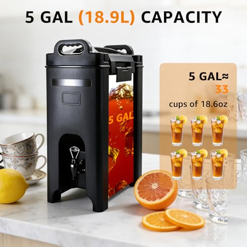 EVGTTI 5 Gallon Insulated Beverage Dispenser,Food-grade LLDPE Hot and Cold Beverage Server,Thermal Drink Dispenser Cooler ...