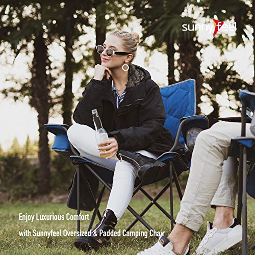 SUNNYFEEL Oversized Folding Camping Chair 500 LBS Heavy Duty Lawn Chairs with Blue Portable Folding with Armrest, Cup Hold...