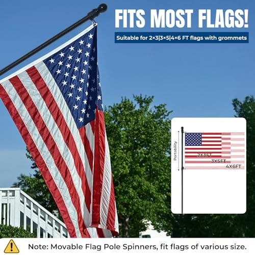 FFN 5’ Foot Premium Tangle-Free Carbon-Fiber Flag Pole for House Porch Patio, 2 Sections Black Flag Poles with Mount, Brac...