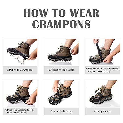 Crampons Ice Cleats Traction Snow Grips for Boots Shoes Women Men Anti Slip 19 Stainless Steel Spikes Safe Protect for Hik...