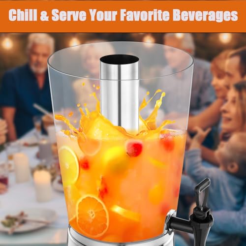 2 Gallons Beverage Dispenser With Stand, Drink Dispensers for Parties, Stainless Steel Juice Dispensers with Ice Tube and ...