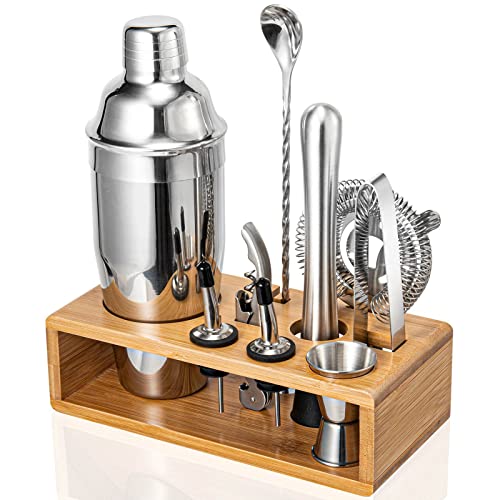 Cocktail Shaker Set, Mixology Bartender Kit 10-Piece Bar Tools Set with Stylish Bamboo Stand, Bar kit: Martini Shaker Mudd...